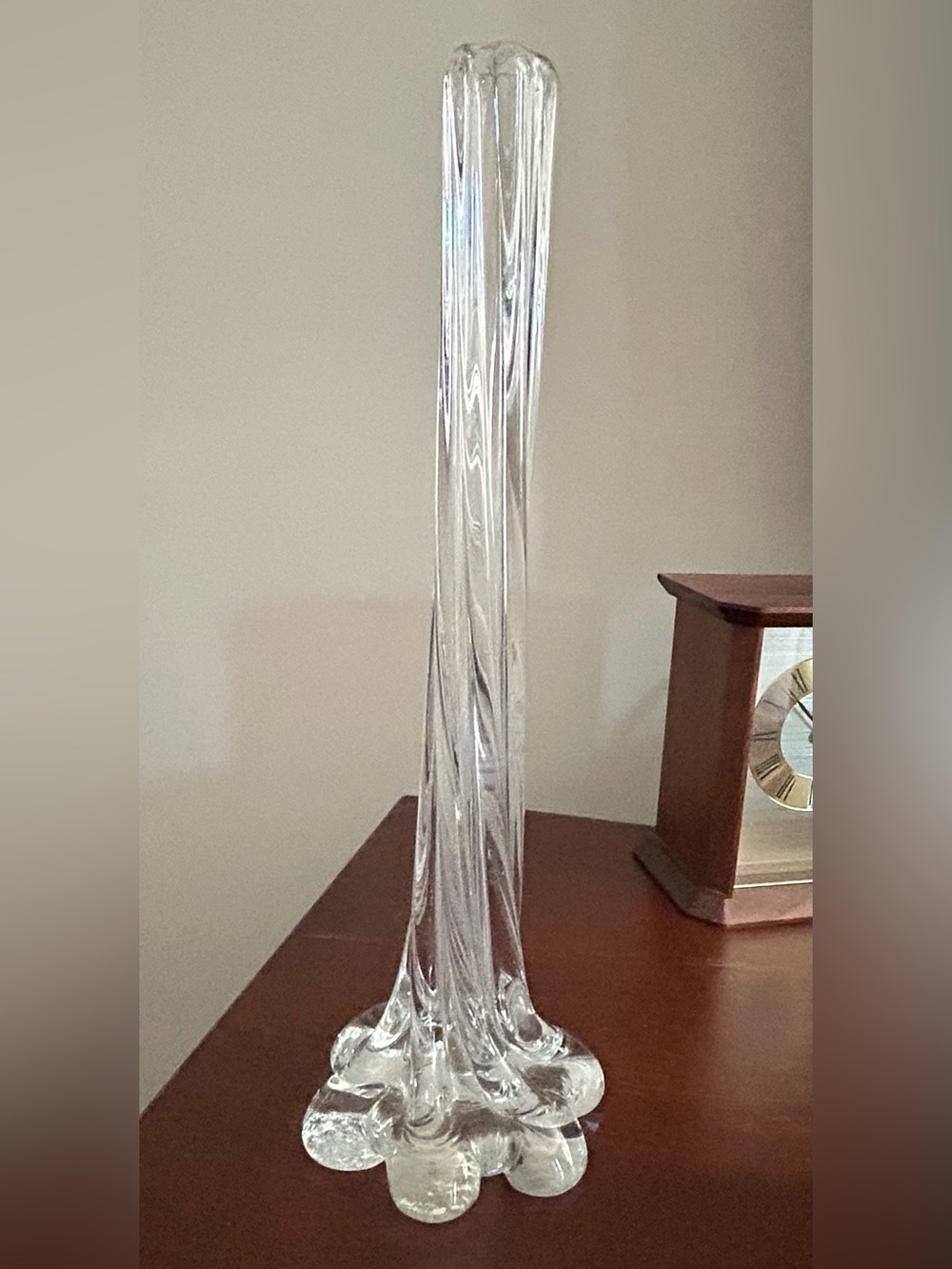 Vintage Clear Swung Glass Bud Vase
Elephant Foot Base 11 1/4”